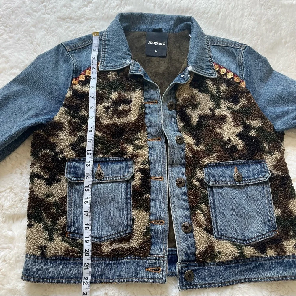 Desigual Denim Camouflage Jean Jacket with Faux Fur XL - Picture 13 of 15